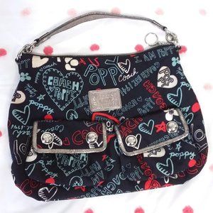 COACH Bag Poppy Collection Graffiti Swing Tote Black, Red, Blue, White